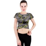 Marble light gray with green lime veins texture floor background retro neon 80s style neon colors print luxuous real marble Crew Neck Crop Top