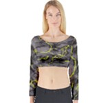 Marble light gray with green lime veins texture floor background retro neon 80s style neon colors print luxuous real marble Long Sleeve Crop Top