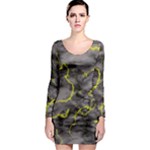 Marble light gray with green lime veins texture floor background retro neon 80s style neon colors print luxuous real marble Long Sleeve Bodycon Dress