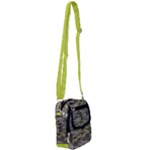 Marble light gray with green lime veins texture floor background retro neon 80s style neon colors print luxuous real marble Shoulder Strap Belt Bag