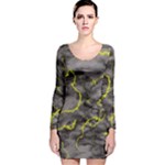 Marble light gray with green lime veins texture floor background retro neon 80s style neon colors print luxuous real marble Long Sleeve Velvet Bodycon Dress
