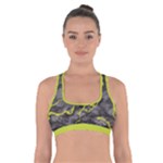 Marble light gray with green lime veins texture floor background retro neon 80s style neon colors print luxuous real marble Cross Back Sports Bra