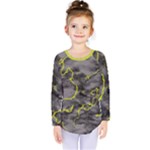 Marble light gray with green lime veins texture floor background retro neon 80s style neon colors print luxuous real marble Kids  Long Sleeve Tee
