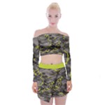 Marble light gray with green lime veins texture floor background retro neon 80s style neon colors print luxuous real marble Off Shoulder Top with Mini Skirt Set