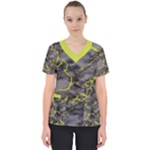 Marble light gray with green lime veins texture floor background retro neon 80s style neon colors print luxuous real marble Women s V-Neck Scrub Top