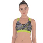 Marble light gray with green lime veins texture floor background retro neon 80s style neon colors print luxuous real marble Cross String Back Sports Bra