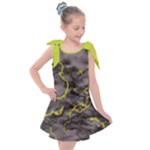 Marble light gray with green lime veins texture floor background retro neon 80s style neon colors print luxuous real marble Kids  Tie Up Tunic Dress