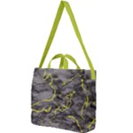 Marble light gray with green lime veins texture floor background retro neon 80s style neon colors print luxuous real marble Square Shoulder Tote Bag