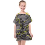 Marble light gray with green lime veins texture floor background retro neon 80s style neon colors print luxuous real marble Kids  One Piece Chiffon Dress