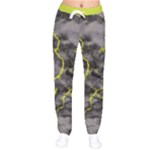 Marble light gray with green lime veins texture floor background retro neon 80s style neon colors print luxuous real marble Women velvet Drawstring Pants