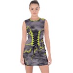 Marble light gray with green lime veins texture floor background retro neon 80s style neon colors print luxuous real marble Lace Up Front Bodycon Dress