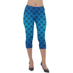 Pattern Texture Geometric Blue Lightweight Velour Capri Leggings  by Alisyart