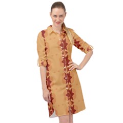 Brown Flower Long Sleeve Mini Shirt Dress by HermanTelo