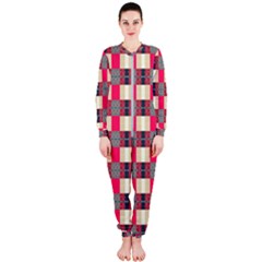 Background Texture Plaid Red Onepiece Jumpsuit (ladies)  by HermanTelo