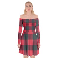 Canadian Lumberjack Red And Black Plaid Canada Off Shoulder Skater Dress by snek