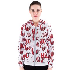 Christmas Watercolor Hohoho Red Handdrawn Holiday Organic And Naive Pattern Women s Zipper Hoodie by genx