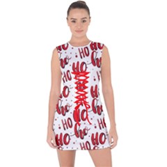 Christmas Watercolor Hohoho Red Handdrawn Holiday Organic And Naive Pattern Lace Up Front Bodycon Dress by genx