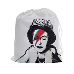 Banksy Graffiti Uk England God Save The Queen Elisabeth With David Bowie Rockband Face Makeup Ziggy Stardust Drawstring Pouch (2xl) by snek