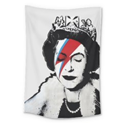 Banksy Graffiti Uk England God Save The Queen Elisabeth With David Bowie Rockband Face Makeup Ziggy Stardust Large Tapestry by snek