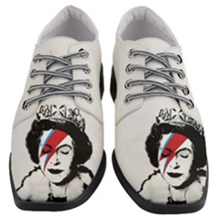 Banksy Graffiti Uk England God Save The Queen Elisabeth With David Bowie Rockband Face Makeup Ziggy Stardust Women Heeled Oxford Shoes by snek