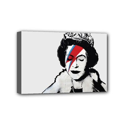 Banksy Graffiti Uk England God Save The Queen Elisabeth With David Bowie Rockband Face Makeup Ziggy Stardust Mini Canvas 6  X 4  (stretched) by snek