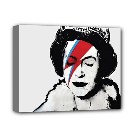 Banksy Graffiti Uk England God Save The Queen Elisabeth With David Bowie Rockband Face Makeup Ziggy Stardust Deluxe Canvas 14  X 11  (stretched) by snek