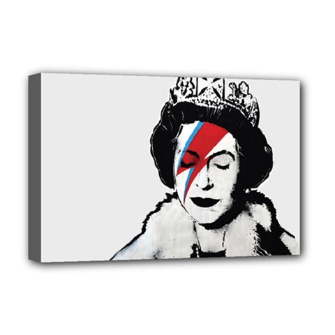 Banksy Graffiti Uk England God Save The Queen Elisabeth With David Bowie Rockband Face Makeup Ziggy Stardust Deluxe Canvas 18  X 12  (stretched) by snek