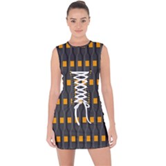 Pattern Illustrations Plaid Lace Up Front Bodycon Dress