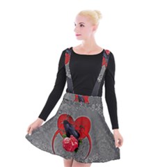 Wonderful Crow On A Heart Suspender Skater Skirt by FantasyWorld7