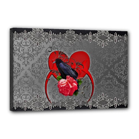 Wonderful Crow On A Heart Canvas 18  X 12  (stretched) by FantasyWorld7