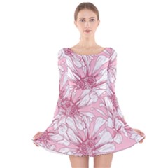 Pink Flowers Long Sleeve Velvet Skater Dress by Sobalvarro