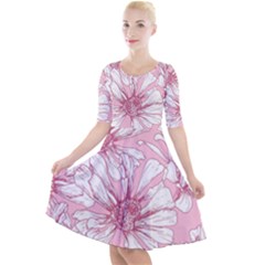 Pink Flowers Quarter Sleeve A-line Dress by Sobalvarro