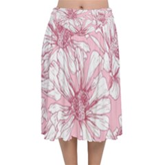 Pink Flowers Velvet Flared Midi Skirt by Sobalvarro