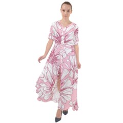 Pink Flowers Waist Tie Boho Maxi Dress by Sobalvarro