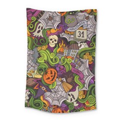 Halloween Doodle Vector Seamless Pattern Small Tapestry by Sobalvarro