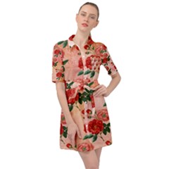 Pattern Flower Paper Belted Shirt Dress by HermanTelo
