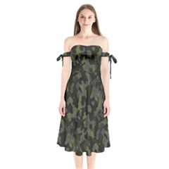 Camouflage Vert Shoulder Tie Bardot Midi Dress by kcreatif