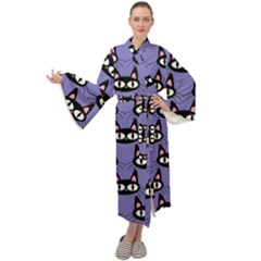 Cute Black Cat Pattern Maxi Velour Kimono by Valentinaart