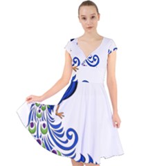 Peacock Girl Cap Sleeve Front Wrap Midi Dress