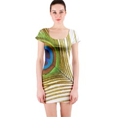 Peacock Feather Plumage Colorful Short Sleeve Bodycon Dress by Sapixe