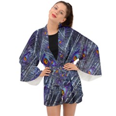 Peacock Feathers Color Plumage Blue Long Sleeve Kimono by Sapixe