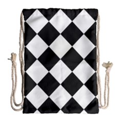 Grid Domino Bank And Black Drawstring Bag (large) by Sapixe