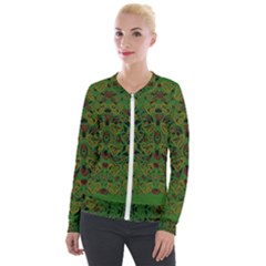 Love The Hearts On Green Velour Zip Up Jacket by pepitasart