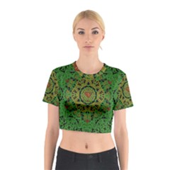 Love The Hearts  Mandala On Green Cotton Crop Top by pepitasart
