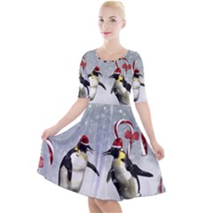 Funny Penguin In A Winter Landscape Quarter Sleeve A-line Dress by FantasyWorld7