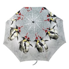 Funny Penguin In A Winter Landscape Folding Umbrellas by FantasyWorld7