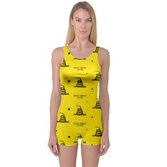 Gadsden Flag Don t Tread On Me Yellow And Black Pattern With American Stars One Piece Boyleg Swimsuit