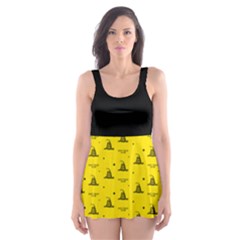 Gadsden Flag Don t Tread On Me Yellow And Black Pattern With American Stars Skater Dress Swimsuit by snek