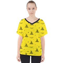Gadsden Flag Don t Tread On Me Yellow And Black Pattern With American Stars V-neck Dolman Drape Top by snek