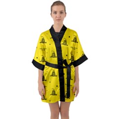 Gadsden Flag Don t Tread On Me Yellow And Black Pattern With American Stars Half Sleeve Satin Kimono 